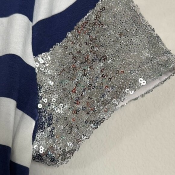 Maeve Anthropologie Sequin Sleeve Striped Baby Tee - Size M - Picture 4 of 13